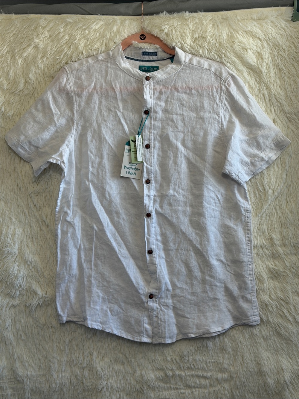 Tenth + Ocean Mens Linen Short Sleeve Button Up Shirt Size S White Old Money NWT